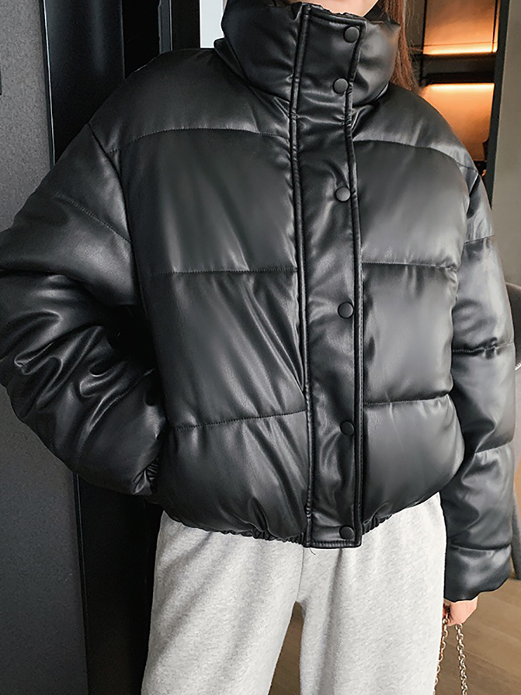 Women'S Fashion Parka - Winter Warm Thick PU Leather Coats