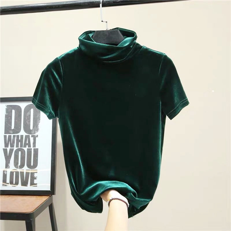 Women Fashion Blouse - Korean Fashion Women's Turtleneck Short Sleeve