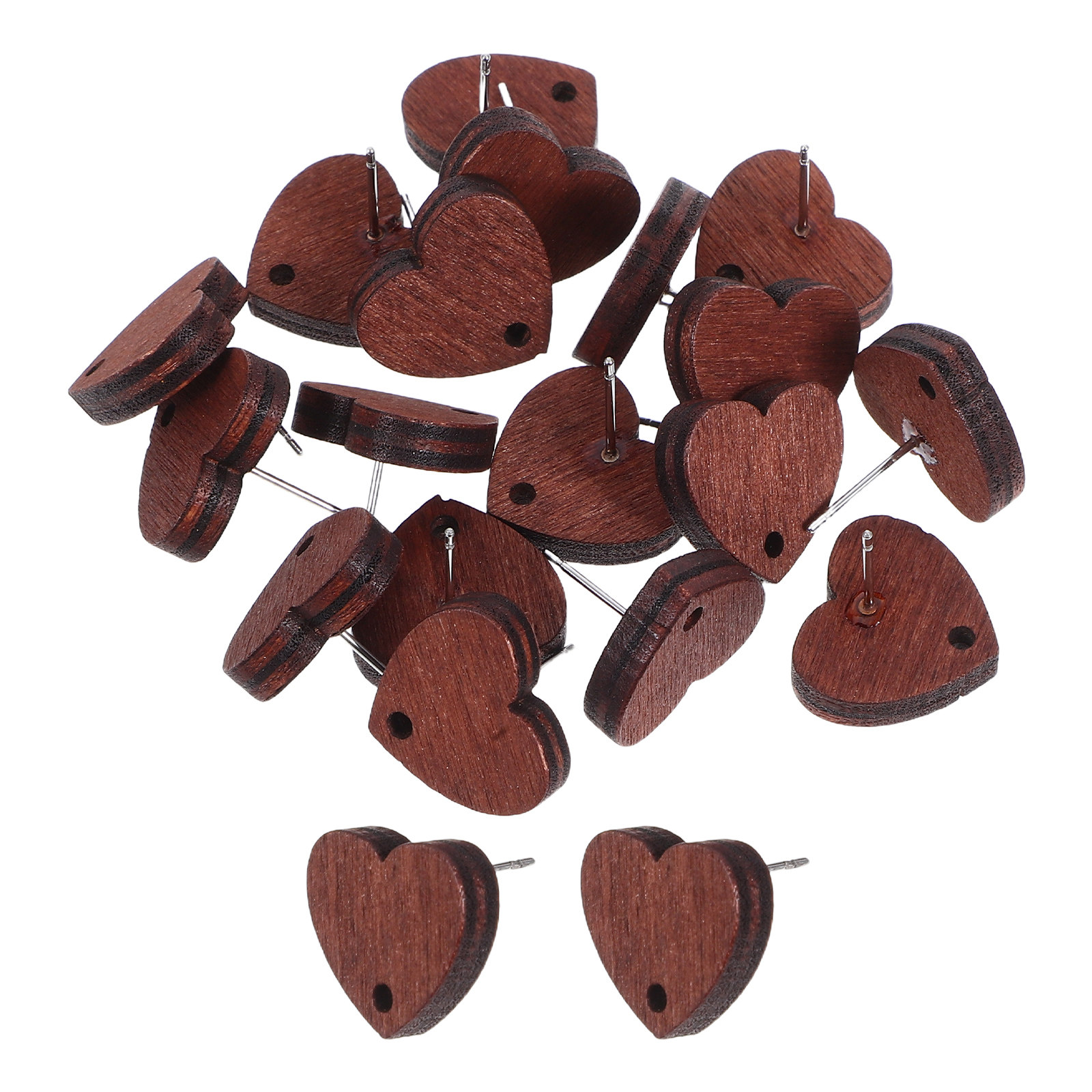Women'S Fashion Earrings - 20Pcs Wooden Heart Earring Studs Vintage