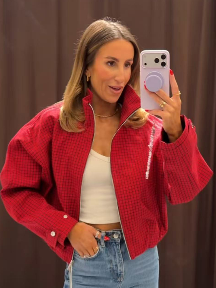 Autumn Women Plaid Bomber Jack - đánh giá và giá Women'S Fashion Bomber Jacket