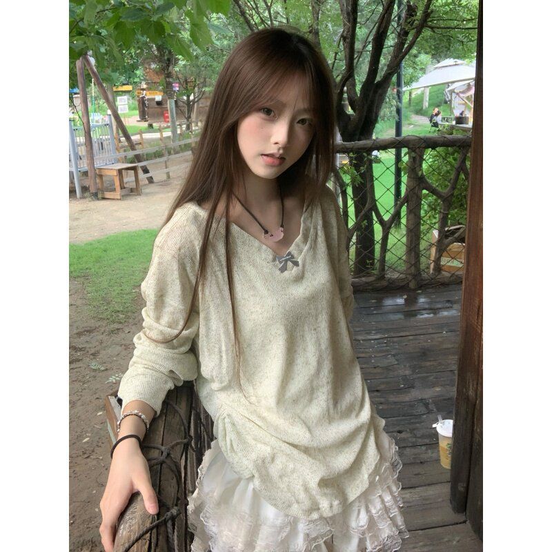 Korean Style Sweet V-neck Bow  - đánh giá và giá Women Fashion Blouse