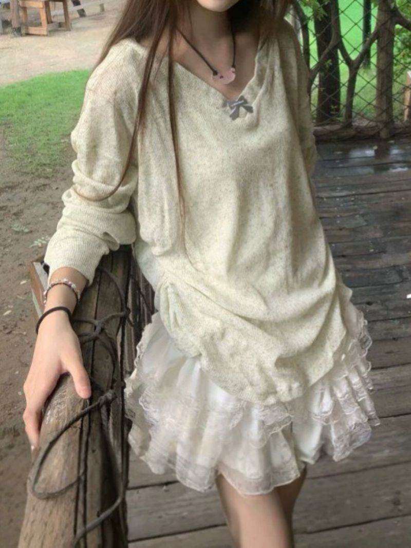 Korean Style Sweet V-neck Bow  - đánh giá và giá Women Fashion Blouse