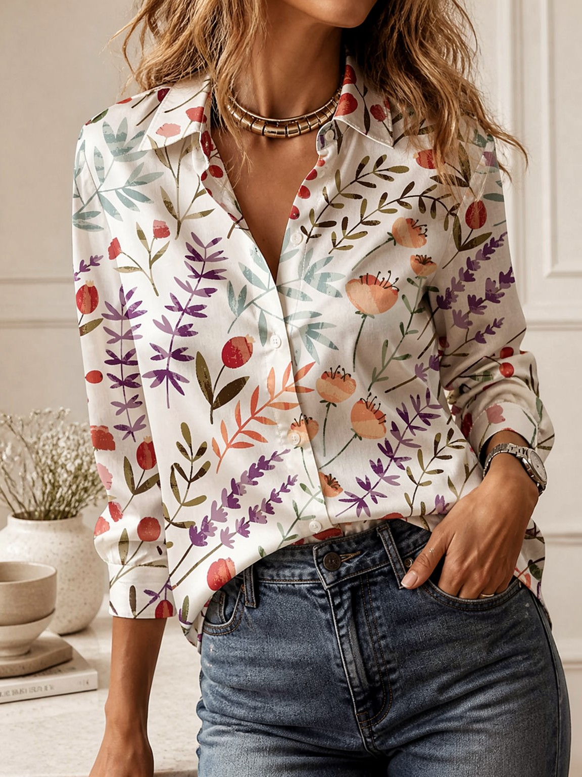 Casual All-match Collared Blou - đánh giá và giá Women Fashion Blouse