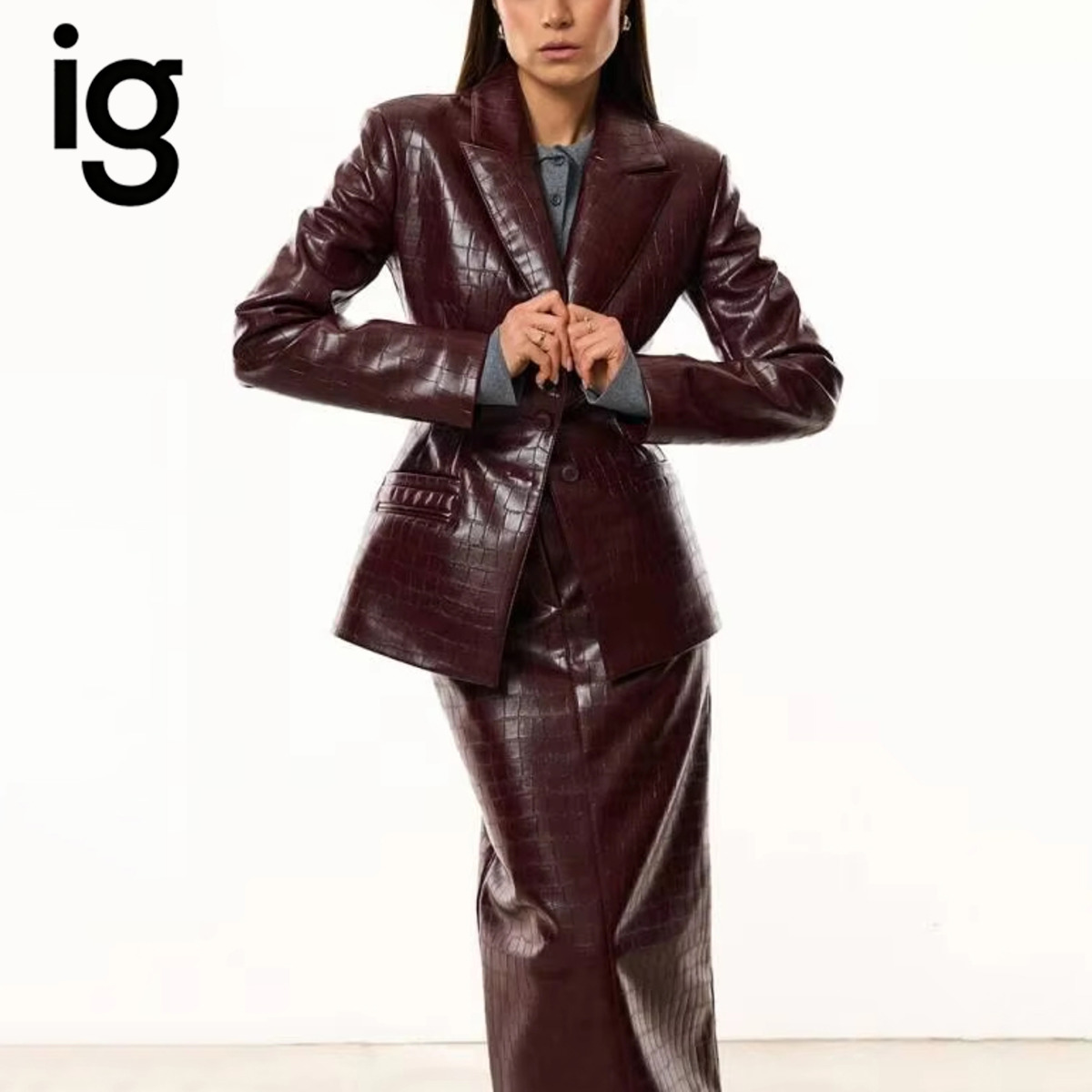 IG Women Burgundy Croc Faux Le - đánh giá và giá Women'S Fashion Blazer