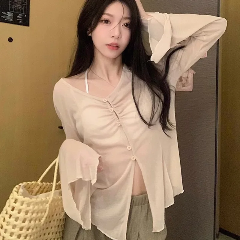 Sheer Flare Sleeve Blouse - Y2 - đánh giá và giá Women Fashion Blouse
