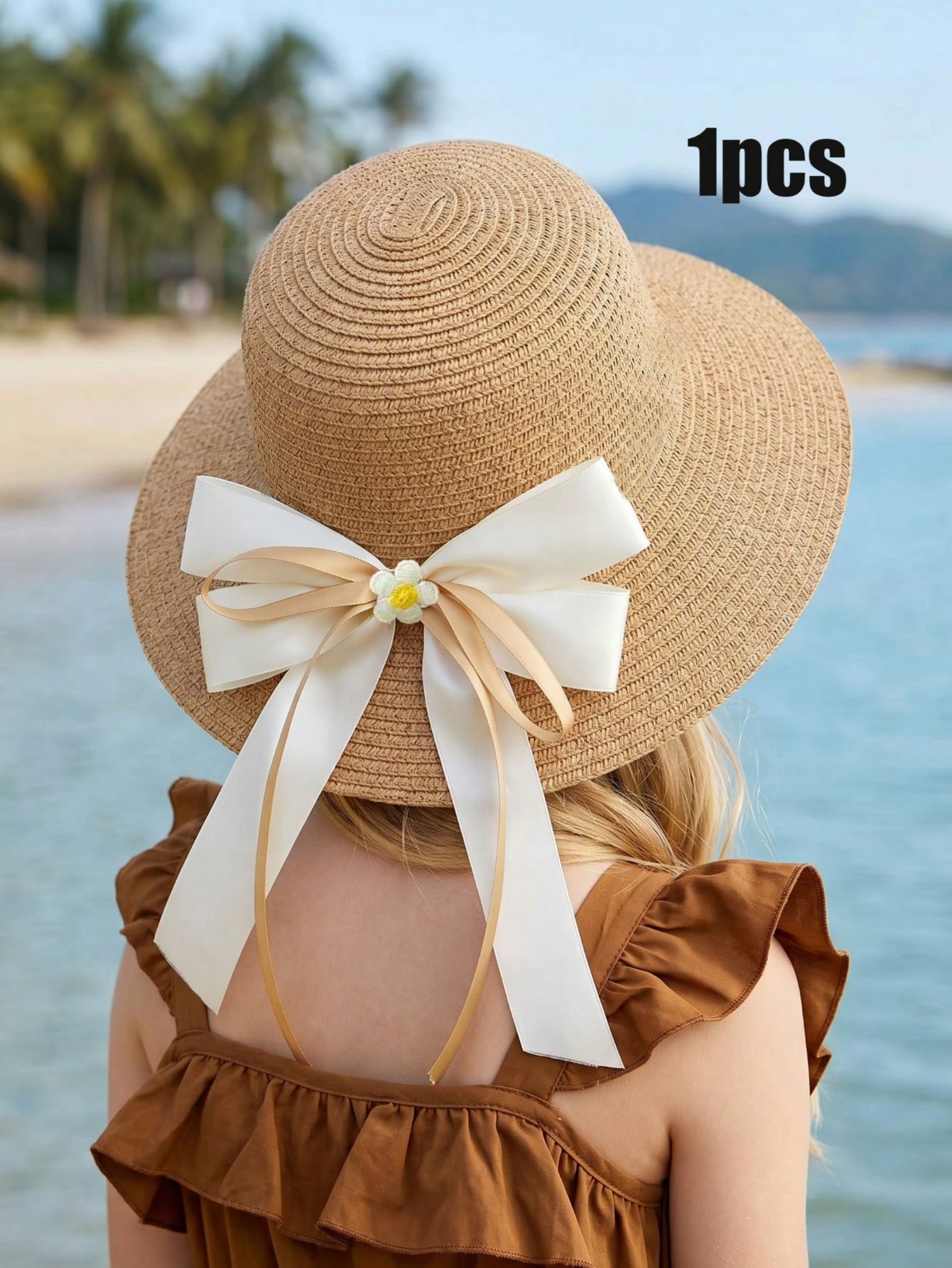 1Pc 3-8Y Girls Coffee Bow Stra - đánh giá và giá Straw Hat Summer