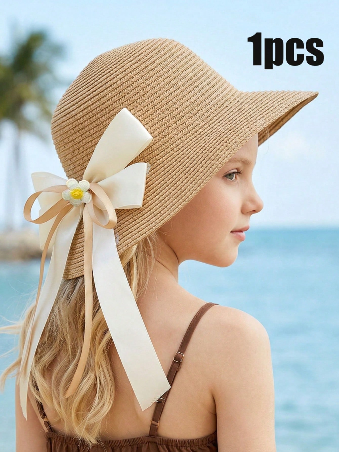 1Pc 3-8Y Girls Coffee Bow Stra - đánh giá và giá Straw Hat Summer